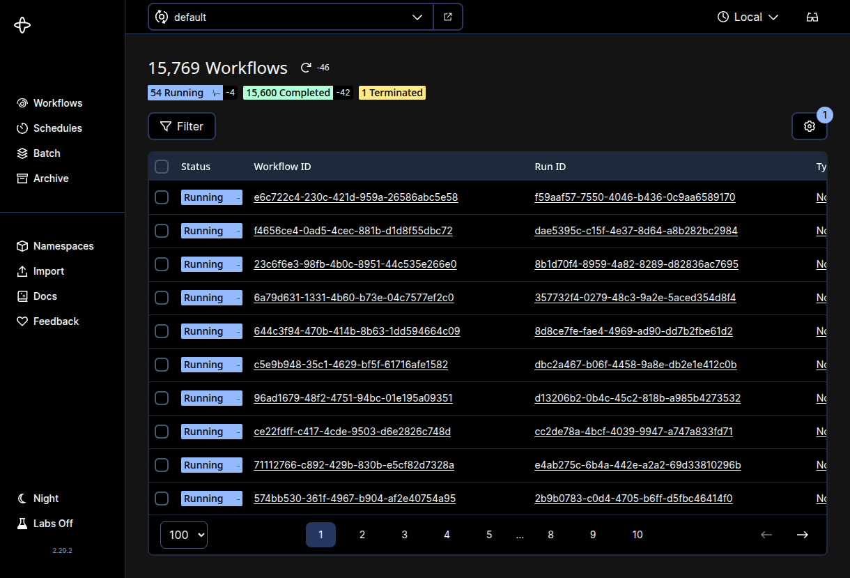 Default temporal web ui view without any workflows